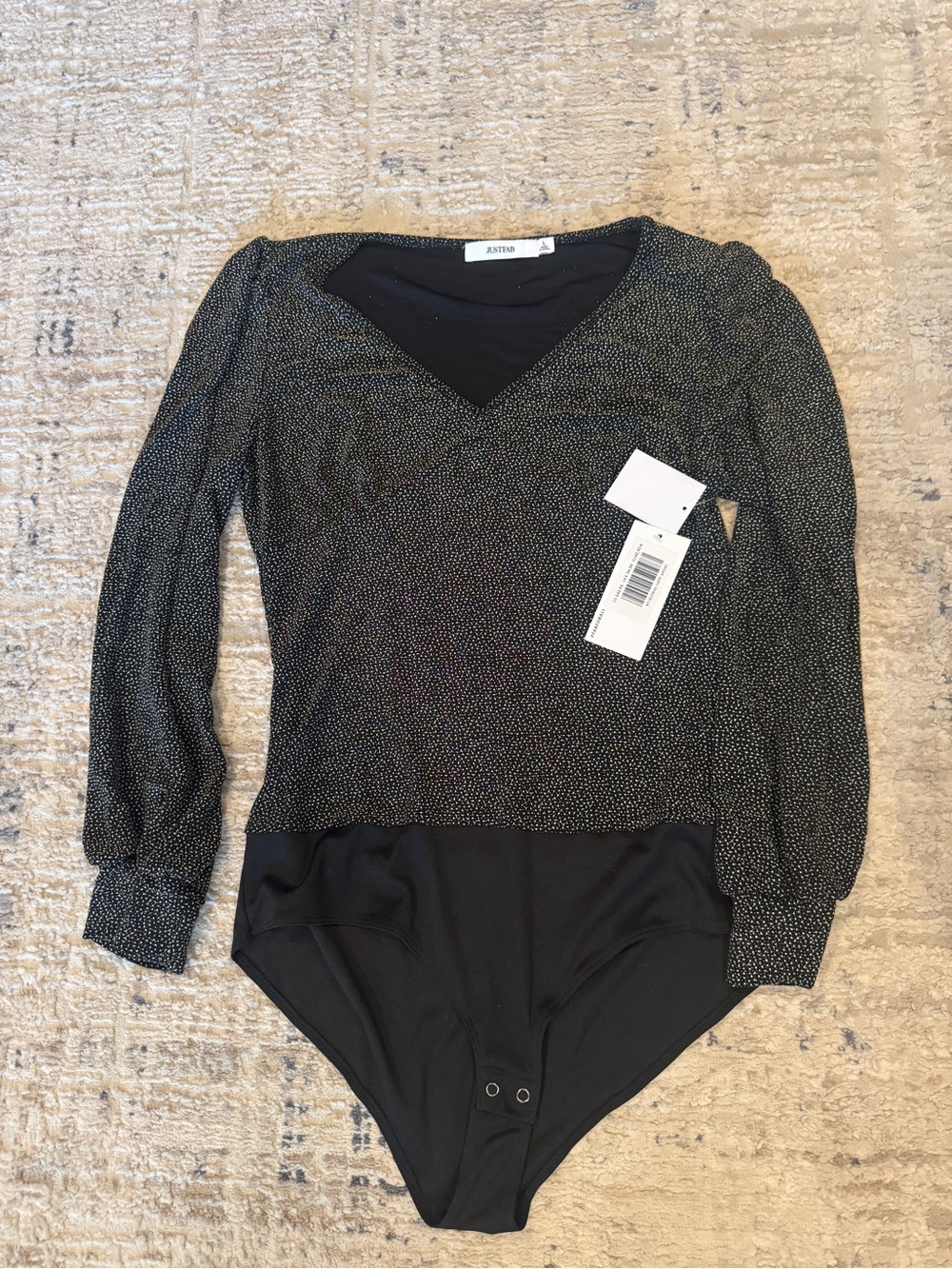JustFab Black Metallic Dot Long-Sleeve V-Neck Bodysuit